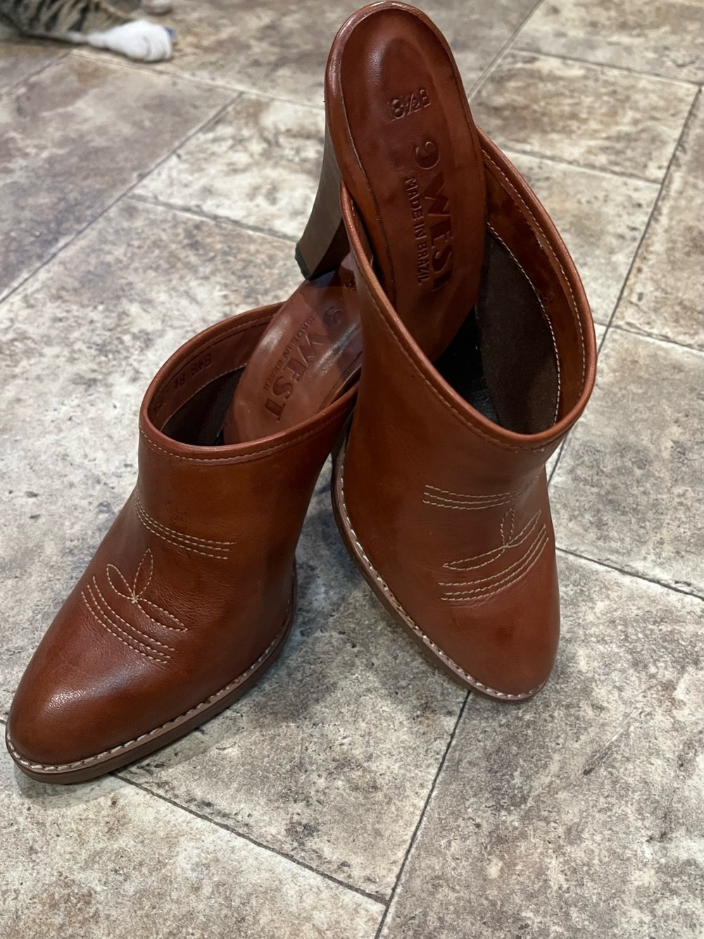 Madden Girl Brown Leather Mule Heels